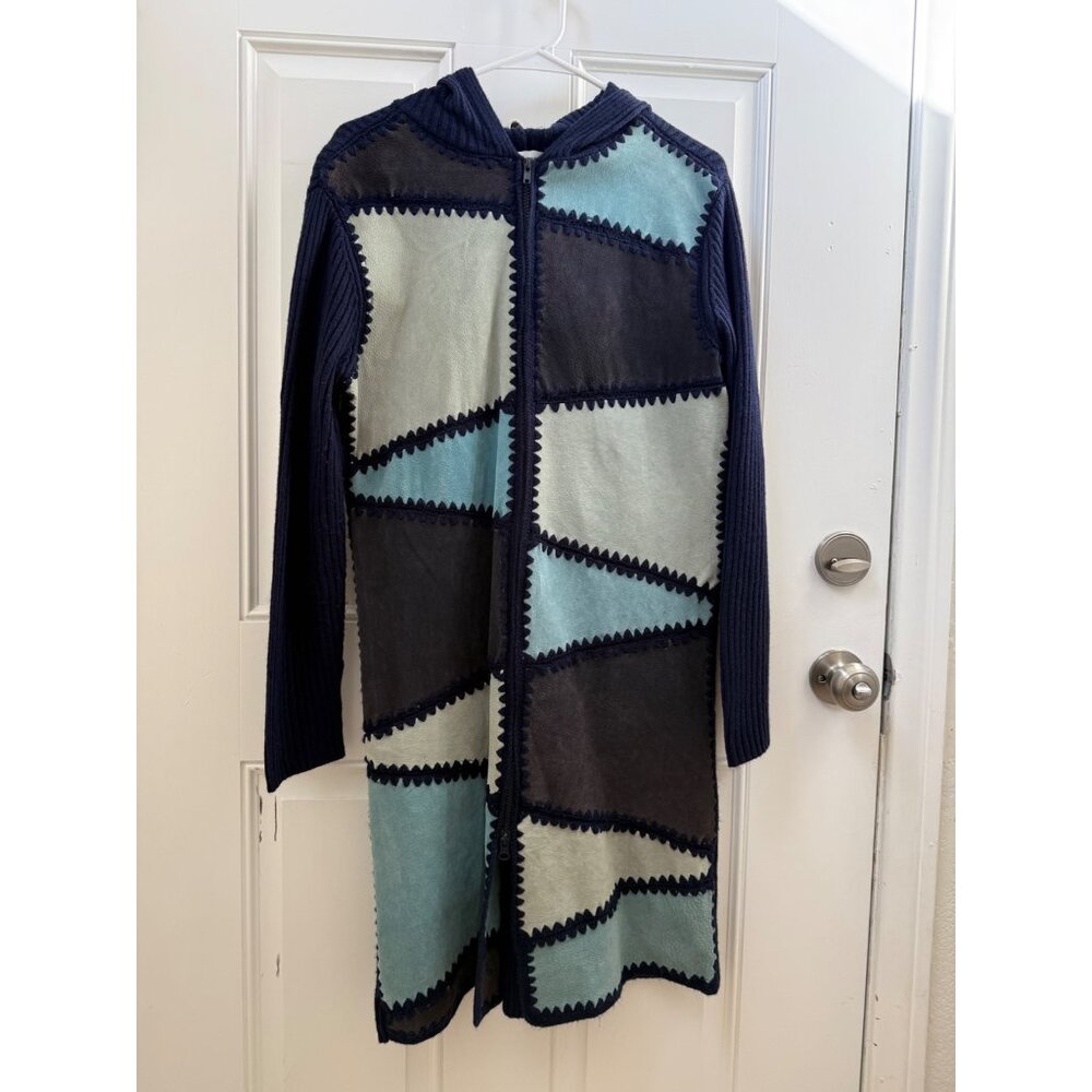 Vintage Suede Patchwork Color Block Long Sweater Cardigan